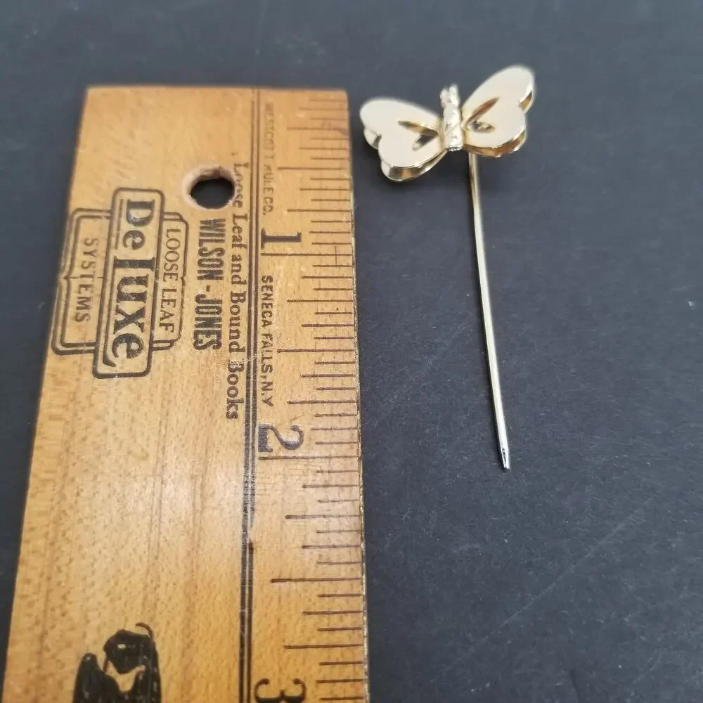 Vintage Golden Butterfly Stick Lapel Pin Sharp End Womens Costume Jewelry